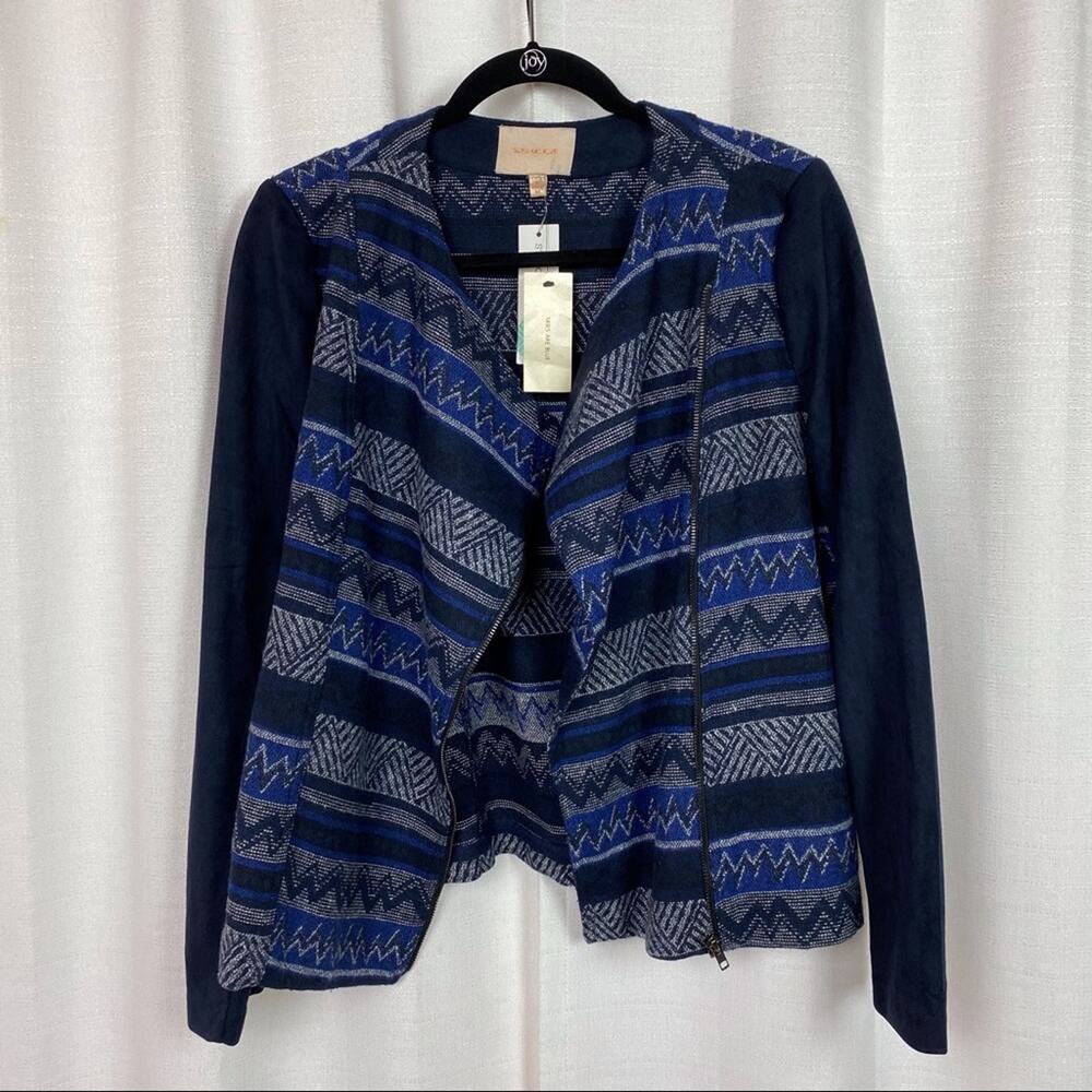 Stitch Fix Skies Are Blue Woven Mixed Print Moto Jacket Sz.M NWT
